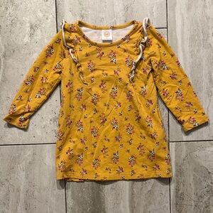 wonder nation Mustard Floral Ruffle-Trim Long Sleeve Top